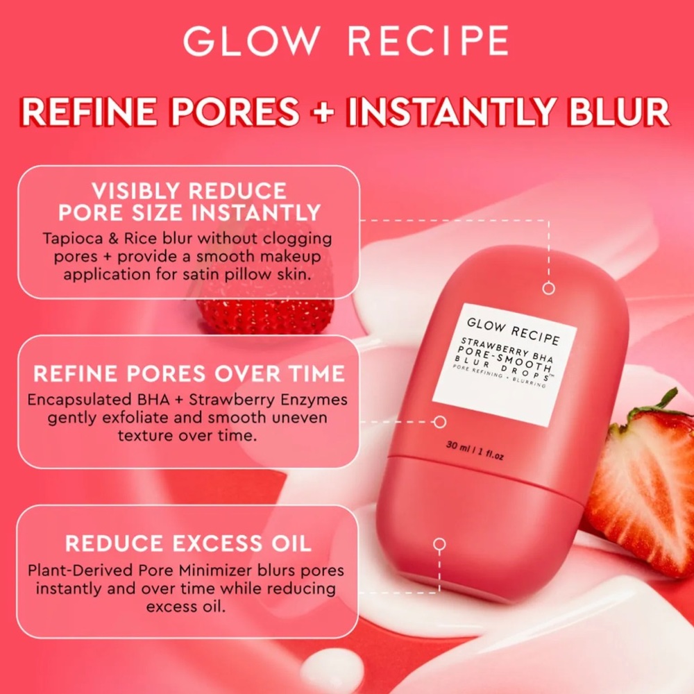 GLOW RECIPE Strawberry BHA Pore Smooth Blur Drops